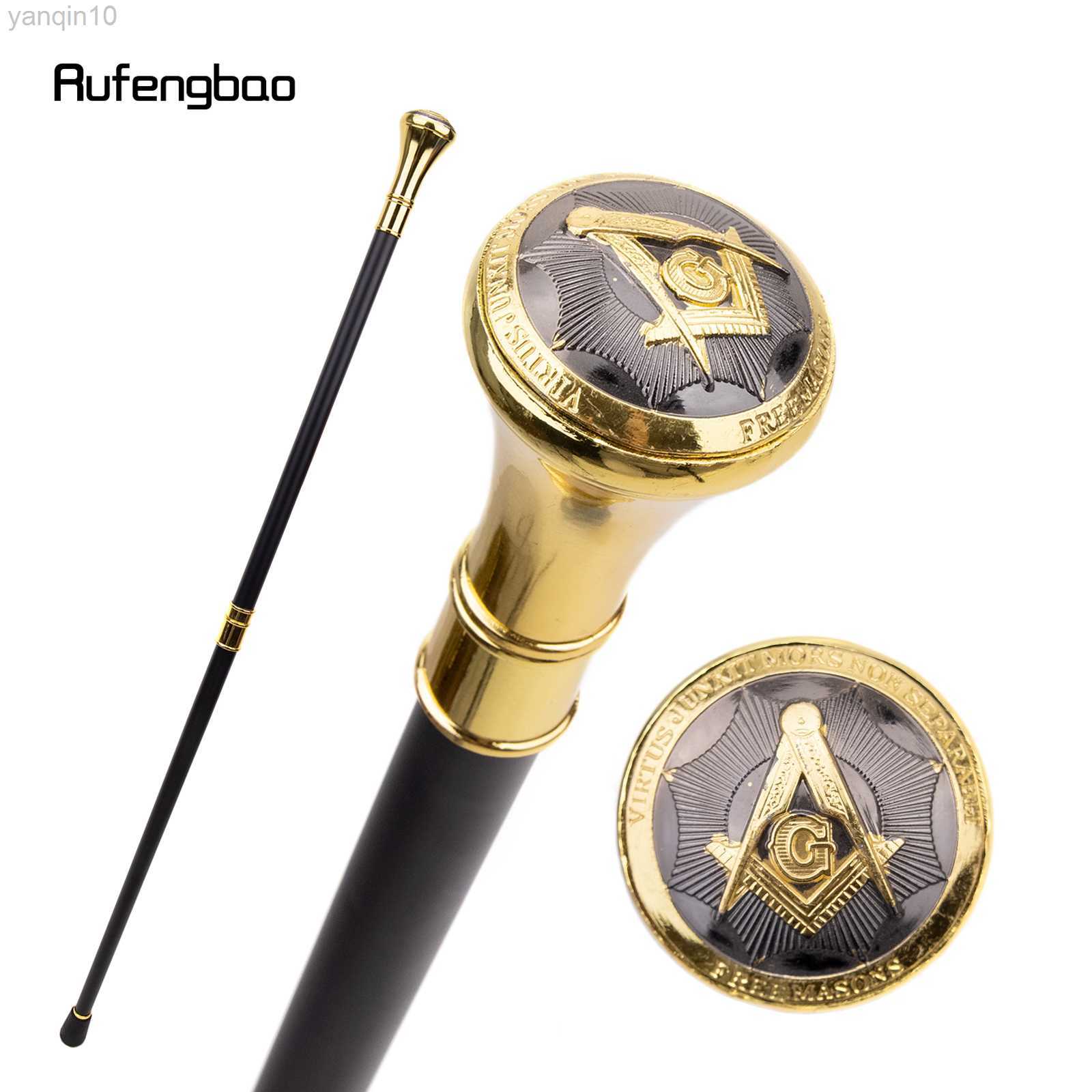 Trekking Poles Golden Freemasonry Freemasons VG Totem Relief Walking Cane Fashion Walking Stick Gentleman Crosier Knob Walking Stick 93cm HKD230804