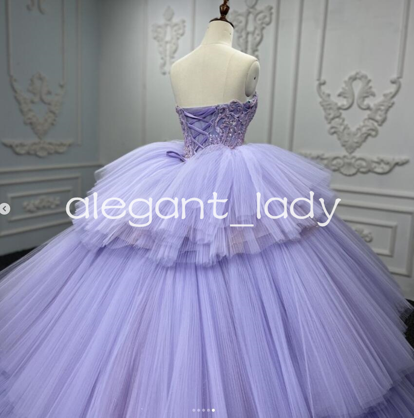 Lilac Lavender Ball Gown Quinceanera Dresses Sweetheart Beaded Tulle Skirt Lace-up Corset vestidos de quinceaneras 2024