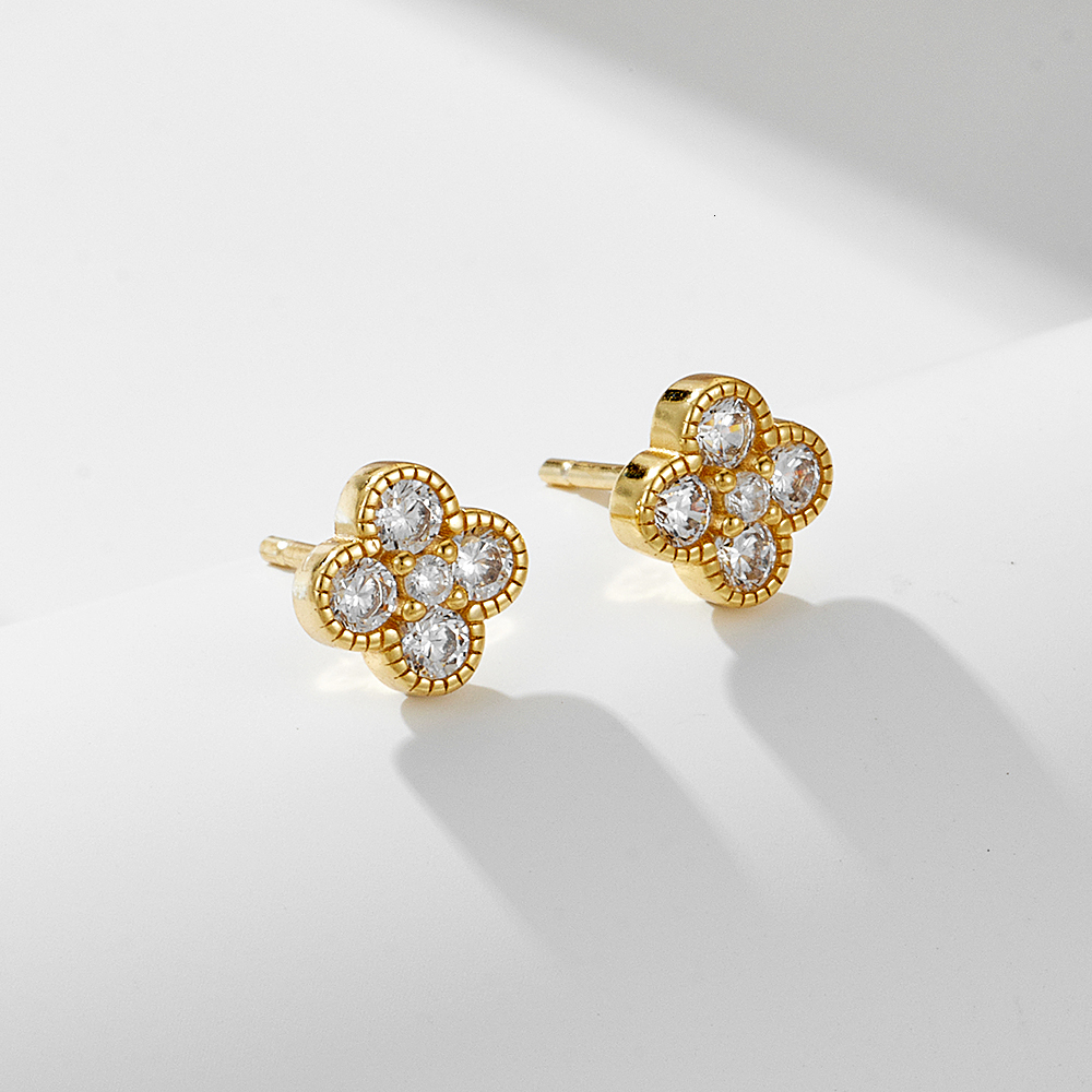 Stud Four Leaf Clover stud earrings 925 Sterling silver 14k gold plated Delicate Cubic Zirconia jewelry Fashion for Women 230804