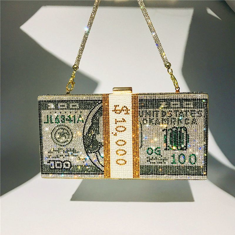 Evening Bags Money Clutch Purse 10000 Dollars Stack of Cash Handbags Shoulder Wedding Dinner Bag 230803