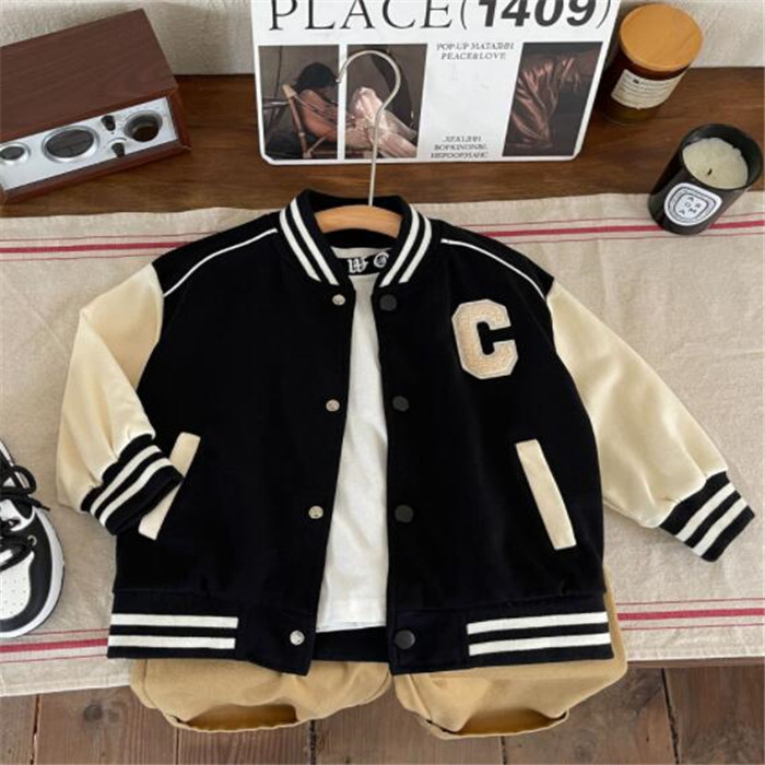 Spring Autumn Kids Boys Jackets Casual Baseball Clothes Fashion Letter Color Matching Coat Children's Outwear Overcoat