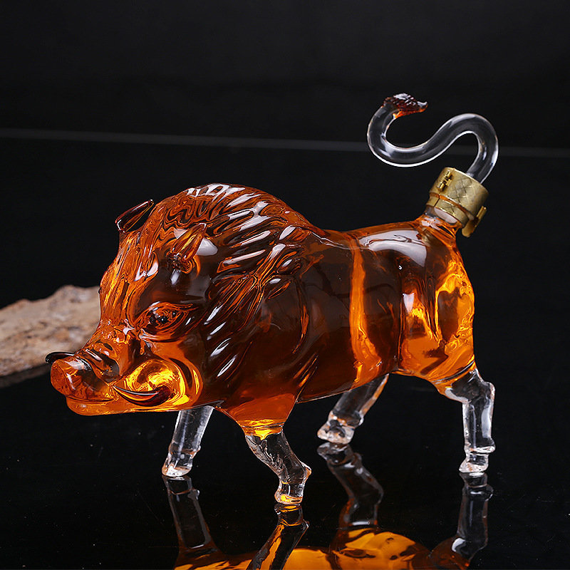 Wine Glasses Novelty Wild boar shaped animal leadfree glass Whiskey Decanter for Liquor Scotch Bourbon DDC211 230803