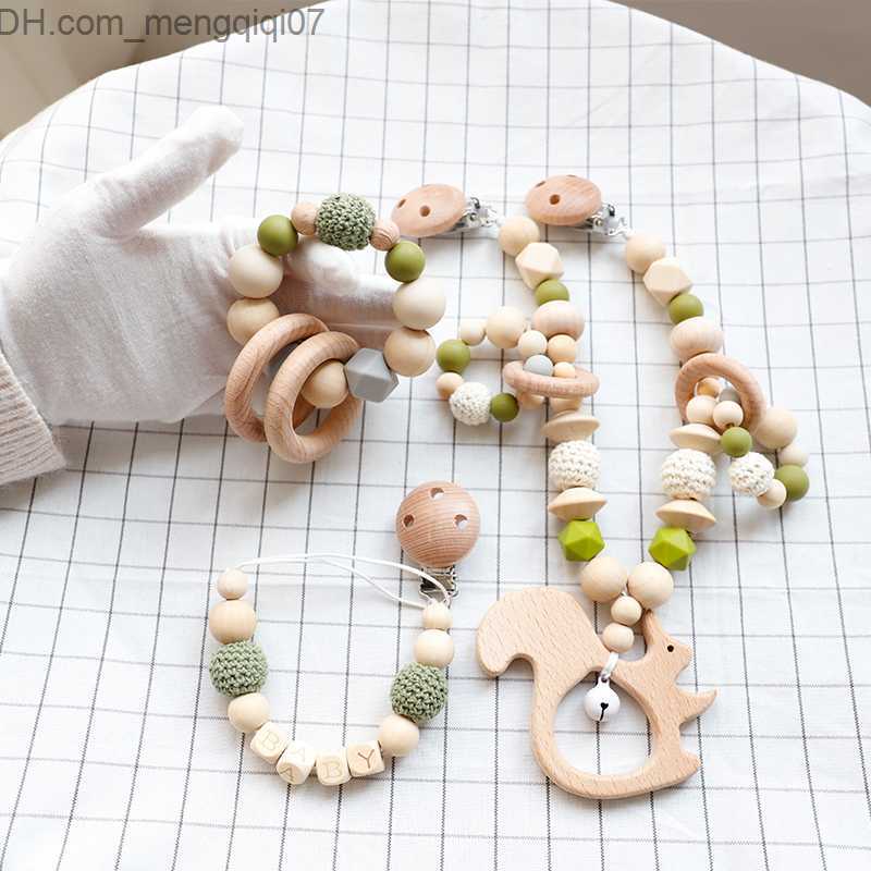 Pacifier Holders Clips# Baby toys wooden pacifier clip chain type Plum clip mobile Plum clip personalized name mouse cart toy bed bell surrounding Z23