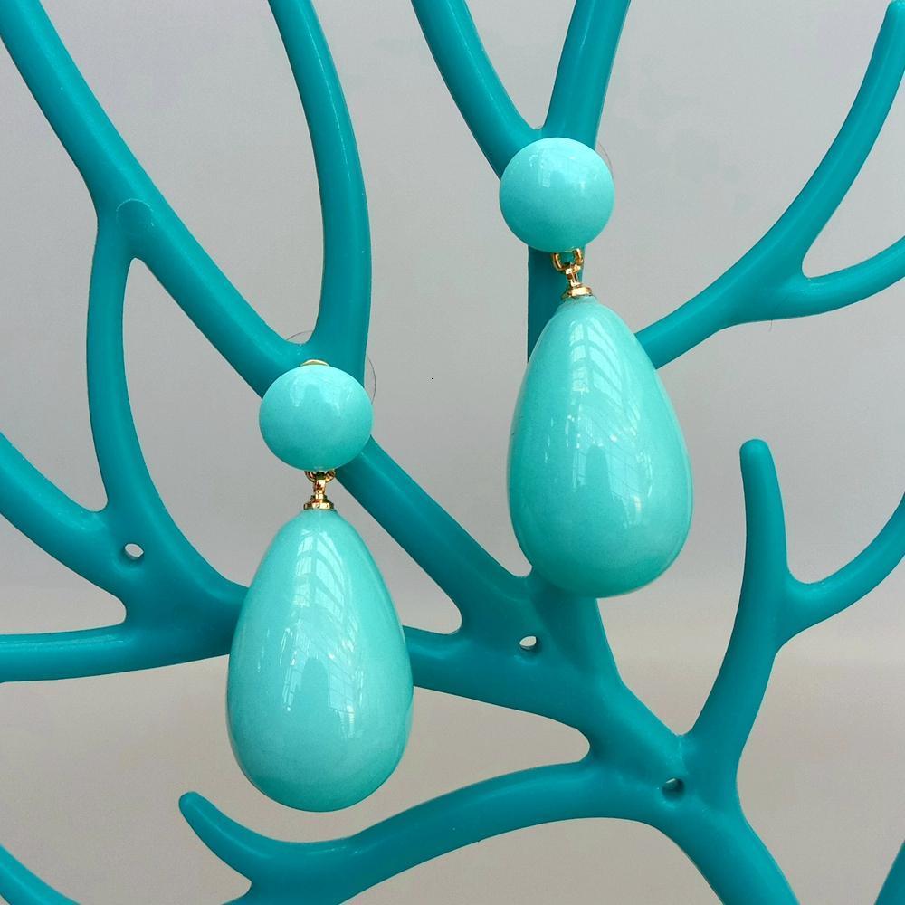 Stud YYGEM 17x27MM Turquoise Color Sea shell pearl Long Drop Earrings Gold Plated Jewelry For Women 230804