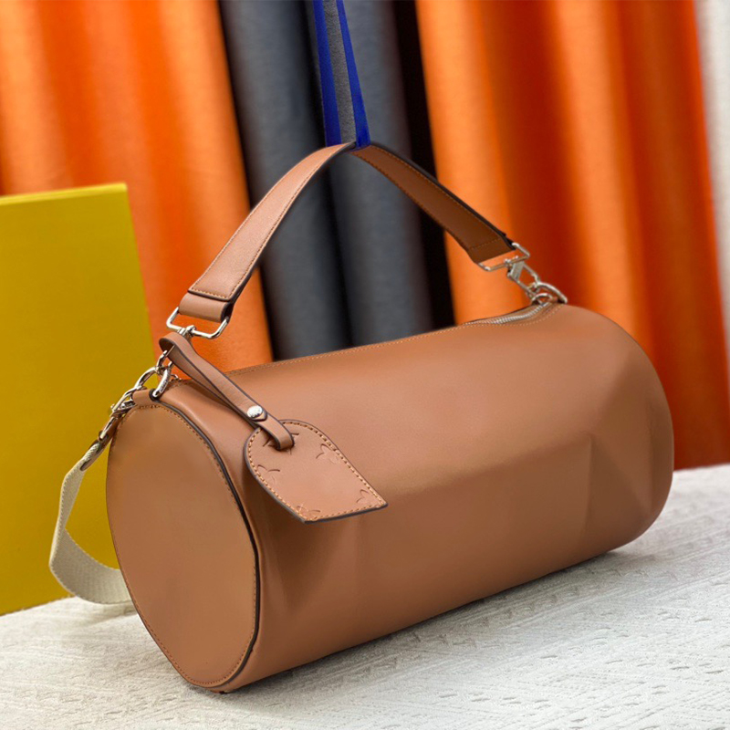 Designer Tote Bag Brown Leather Wide shoulder straps Small Round Drum Pillow Bag Fashion Bucket Bag Large Capacity Shoulder Bag Luxury commuter casual women's bag