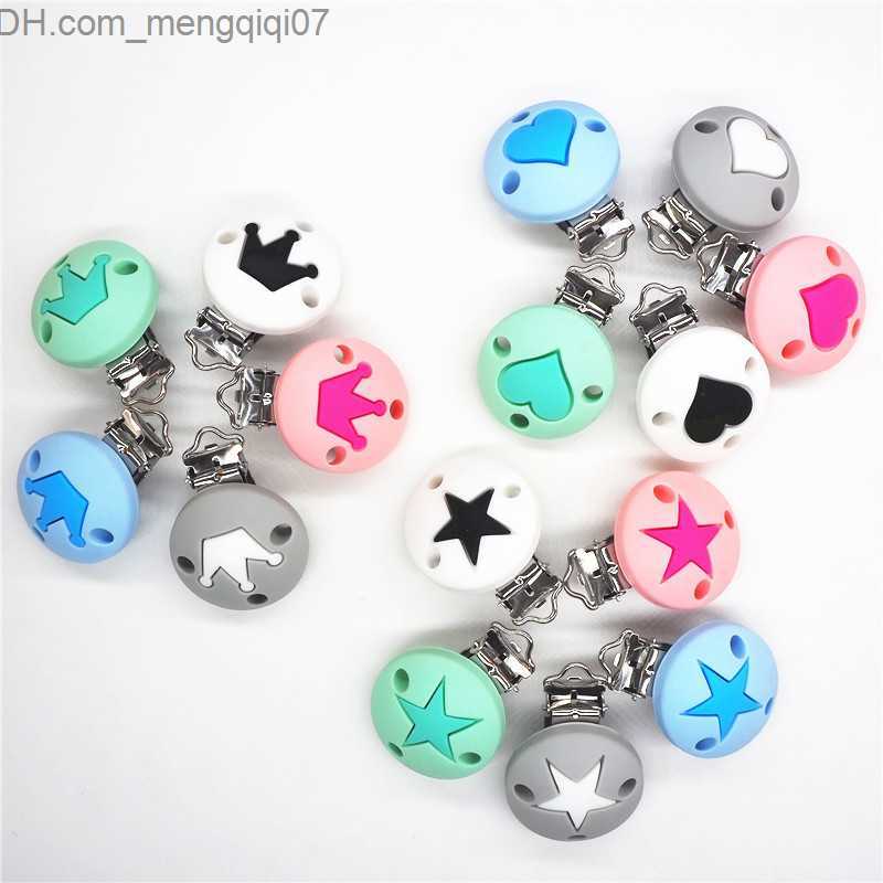 Pacifier Holders Clips# Chenkai 10 piece silicone center star crown dental clip DIY baby pacifier denture chain bracket soft toy clip Z230804