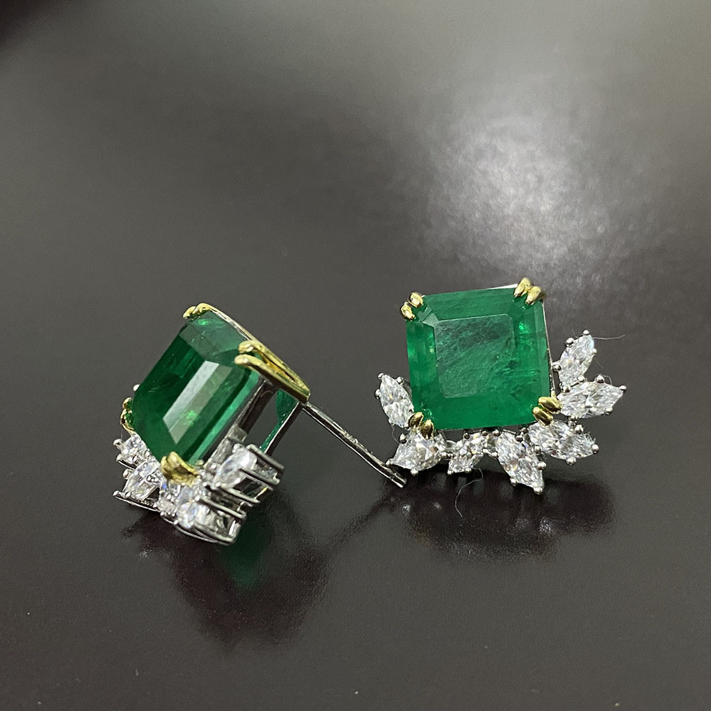 Stud Trend Women s 925 Silver Stamp Earrings 10 10MM Natural Stone Emerald Lab Diamond Wedding Party Earring Fine Jewelry 230804