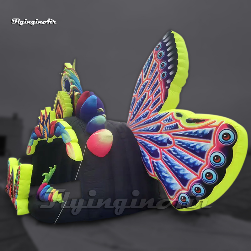 Amazing Large Black Inflatable Tent Party Marquee Air Blow Up Dj Booth With Giant Wings For Carnival Stage Decoration