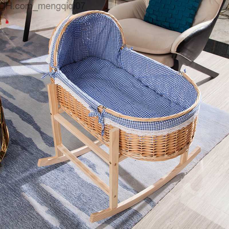 Bassinets Cradles Rattan Bassnet Newborn Portable Basket Crib Cradle Nest Solid Wood Z230804