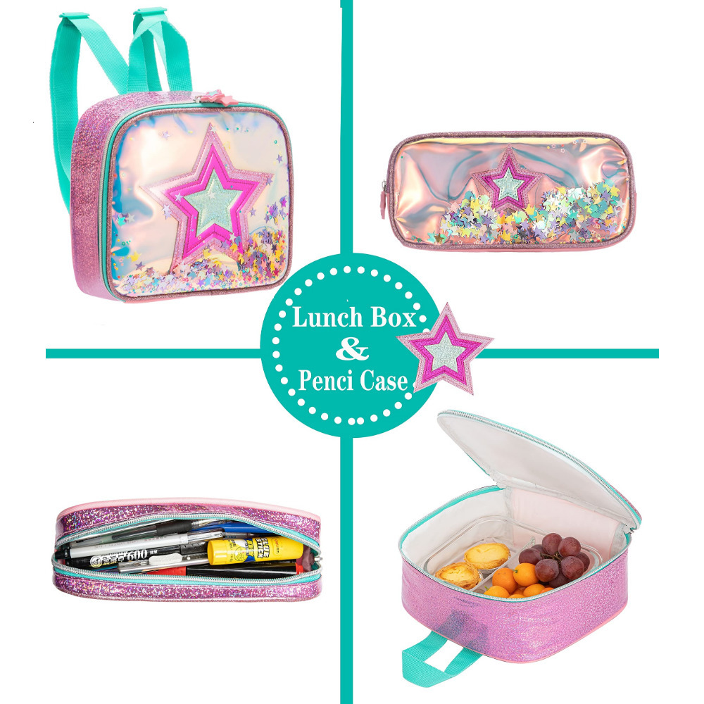 Backpacks BIKAB School Backpack Girls 16 Inch Sequin with Lunch Box Women Supplies Set Bags 230803
