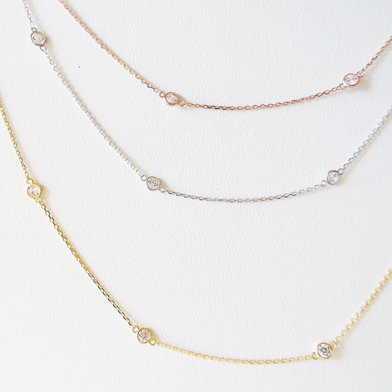 Pendant Necklaces 925 Sterling Silver CZ Station Chain Necklace Sparking 5A Cubic Zirconia One Double Triple Multi Row Women Collar 230804