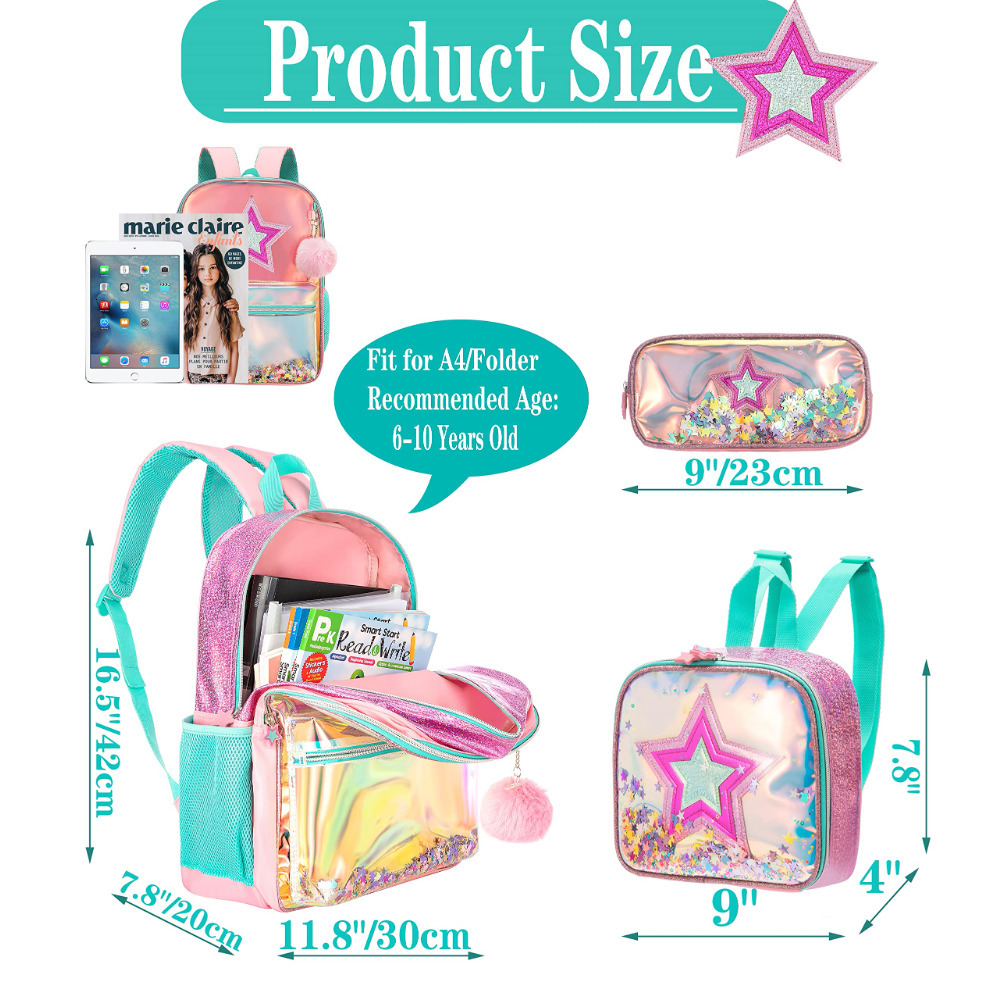 Backpacks BIKAB School Backpack Girls 16 Inch Sequin with Lunch Box Women Supplies Set Bags 230803