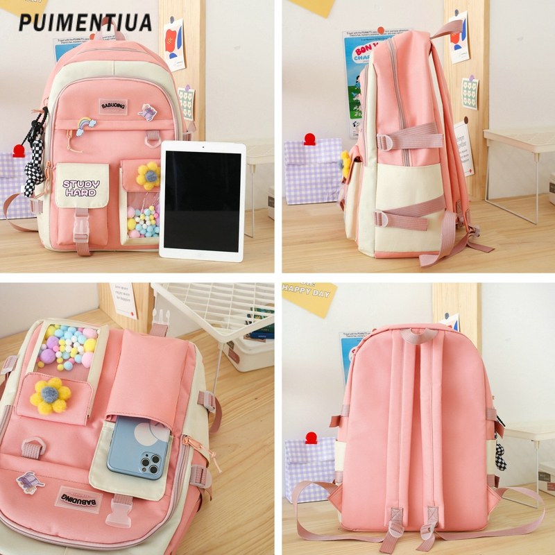 Backpacks 5pcs Sets Harajuku Kawaii Kids School Backpack Cute Women's Bagpack Bookbag Laptop Bag For Teenage Girls Students Bag Rucksack 230803