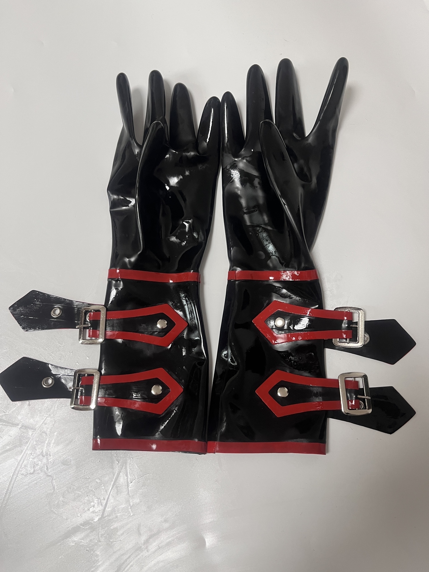 Fingerless Gloves Sexy Fetish Black Latex Short with White Button Trim Custom Free 230804
