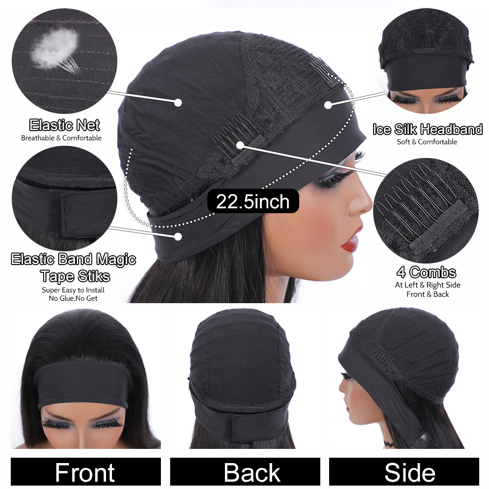 Headband Wig Bone Straight Glueless Full hine Made Peruvian Human Hair Wigs for Black Women Easy To Go 180%