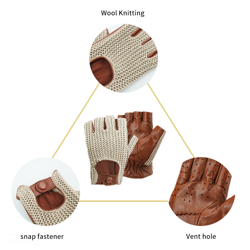 Fingerless Gloves Men Driving motorcycle locomotive Half Finger Sheepskin Knitted Leather Male Car gloves guantes de trabajo 230804