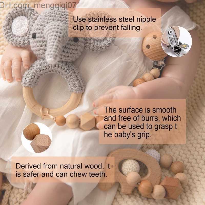 Pacifier Holders Clips# Wooden handmade crochet baby stroller chain beech music mouse toy newborn pacifier dummy clip stroller pendant children's
