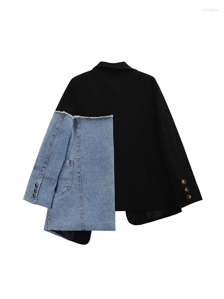 Womens Suits Women Vintage Fashion Blazer Denim Patchwork Jackets Autumn Winter Irregular Coat Long Sleeve Loose Korean Outerwear
