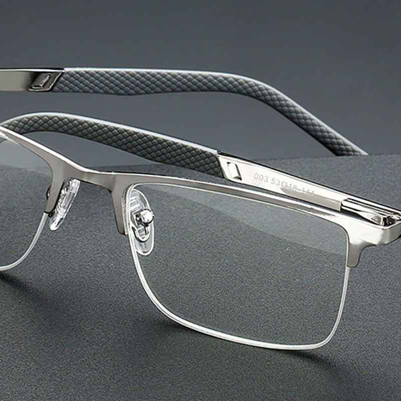Reading Glasses Men Business Reading Glasses Half Rim Computer Blue Light Blocking Farsightedness Anti Fatigue High Quality Metal Frame 230804