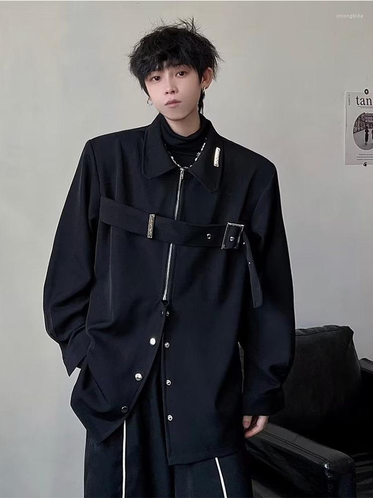 Men's Jackets Techwear Shirts Men Darkwear Hip Hop Blouses Punk Black Long Sleeve Button Up Male Zipper Harajuku Japanese Streetwear