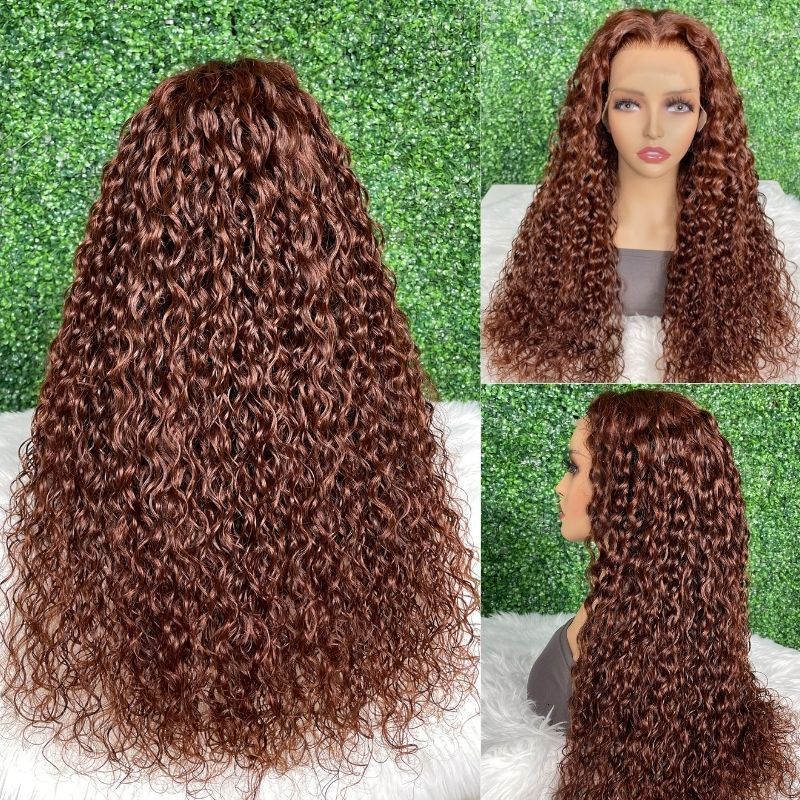 Synthetic Wigs Chocolate Brown Deep Wave 13x4 Transparent Lace Front Wet Wavy Human Hair Pre Plucked Brazilian #4 Curls Frontal Wig 230803
