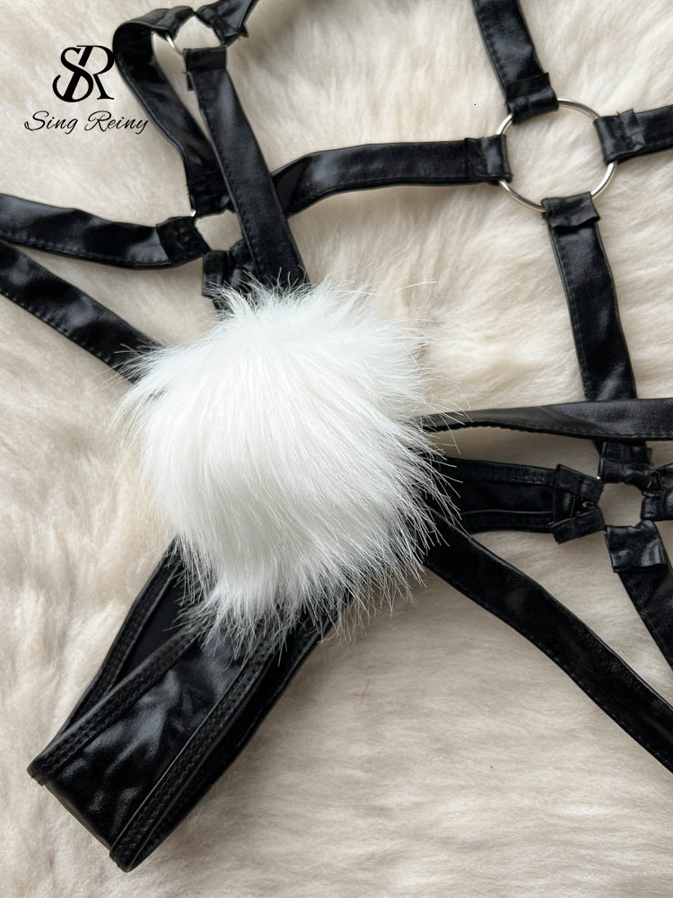 Sexy Skirt SINGREINY Sexy Bodysuit Hollow Out Erotic Slim Backless Underwear Playsuits Woman Cosplay PU Leather Lingerie Sensual Rompers 230803