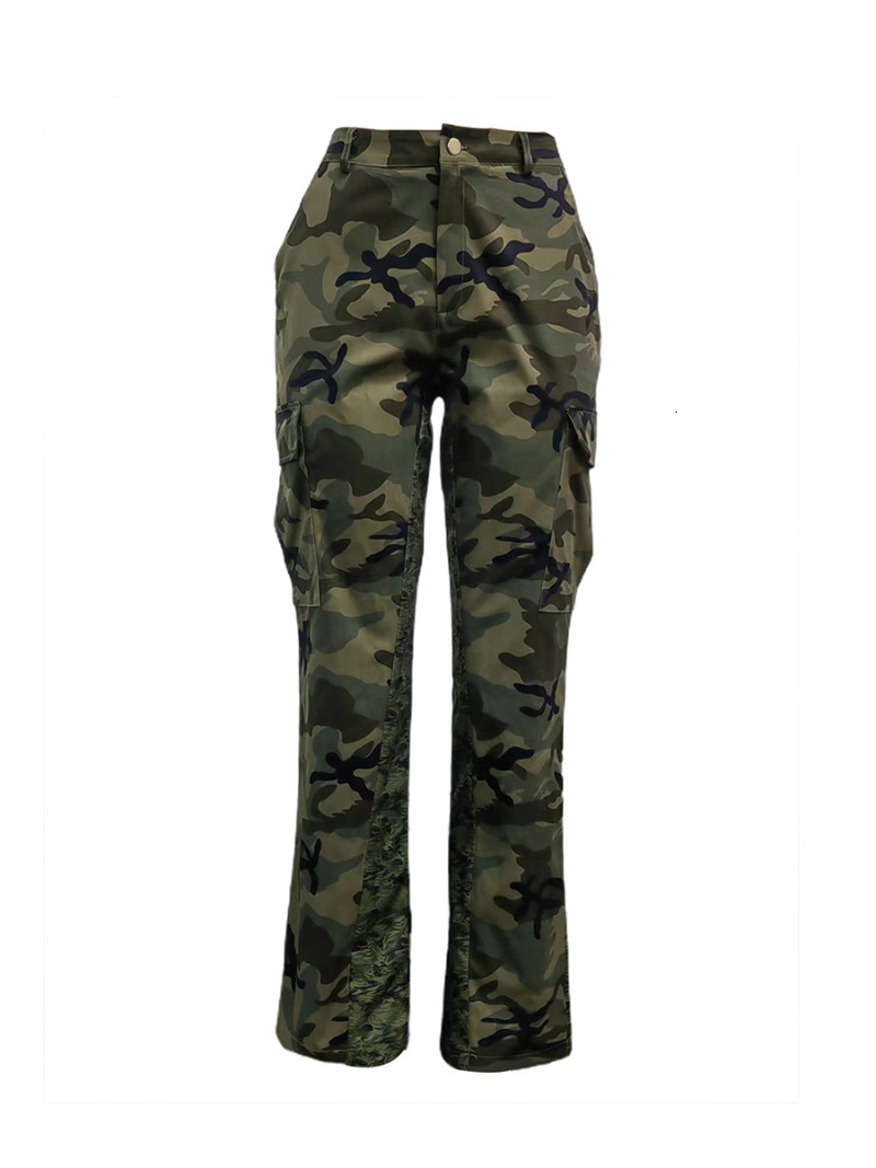 Women s Pants Plus Size Camo Print Side Pocket Cargo Camouflage Mid Waist Casual Regular Leisure Lady 2023 230804