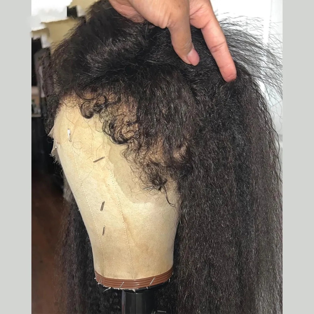 Realistic curly edge natural scalp hairline kinky curly short full lace human hair wig 360 12-24inch pre plucked high ponytail bun hot hairstyle