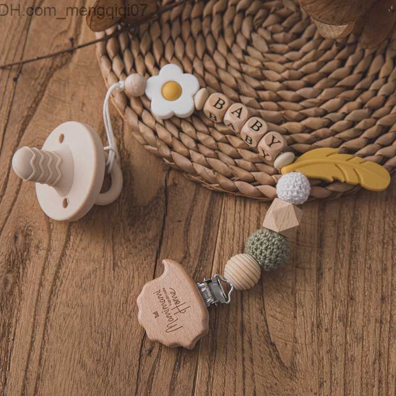 Pacifier Holders Clips# 1 personalized name baby pacifier chain feather handmade baby pacifier bracket clip virtual chain baby teeth toy baby chewing 