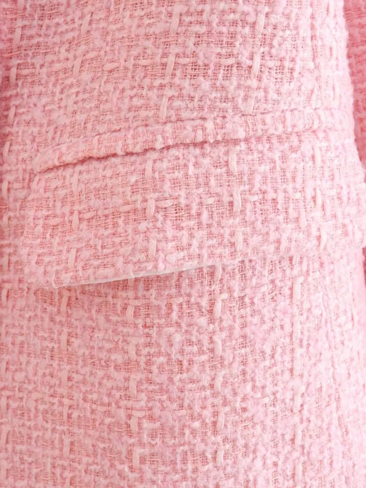 Women's Suits Blazers TRAF Women's Pink Blazer Autumn Tweed Jacket Woman Long Sleeve Red Black Jacket Casual Double Breasted Womens Blazer J