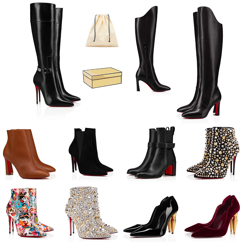 Classic Designer High Heels Red Bottoms Women Boots Over The Knee Boot Lady Sexy Pointed-Toe Pumps Style Boot Ankle Short Booties Woman Luxury Shoes Size 35-42