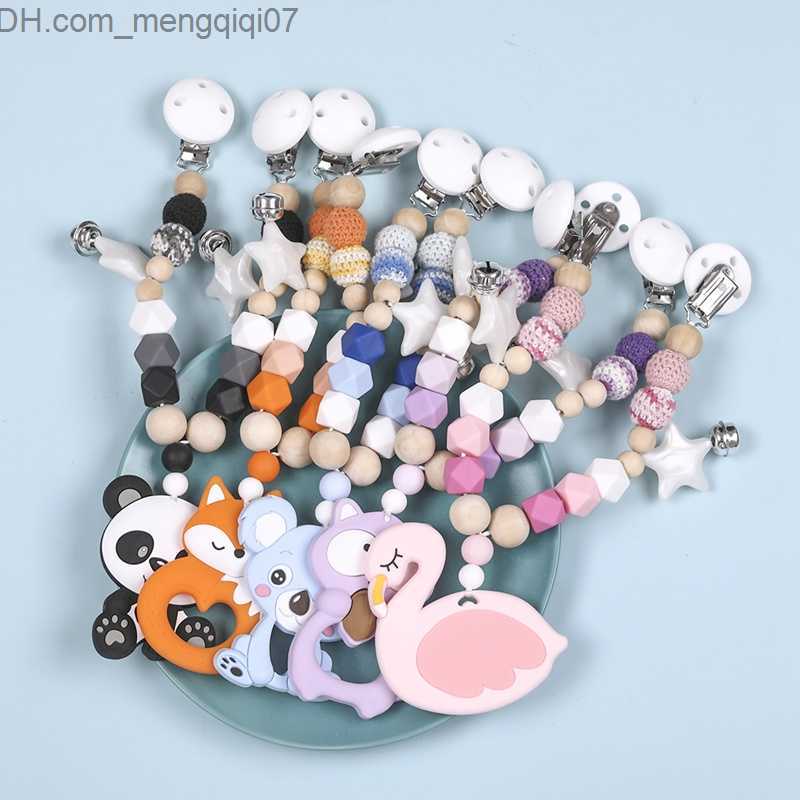 Pacifier Holders Clips# Baby tooth silicone animal Rodent beech Rattlesnake crocheted beads baby toy pendant pacifier clip push chain Z230804