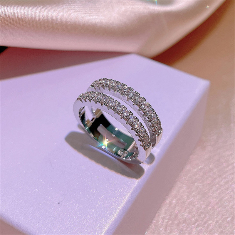 Wedding Rings D Color VVS1 Vintage Double Row Engagement For Women Real 100 925 Sterling Silver Band Fine Jewelry Gift 230804