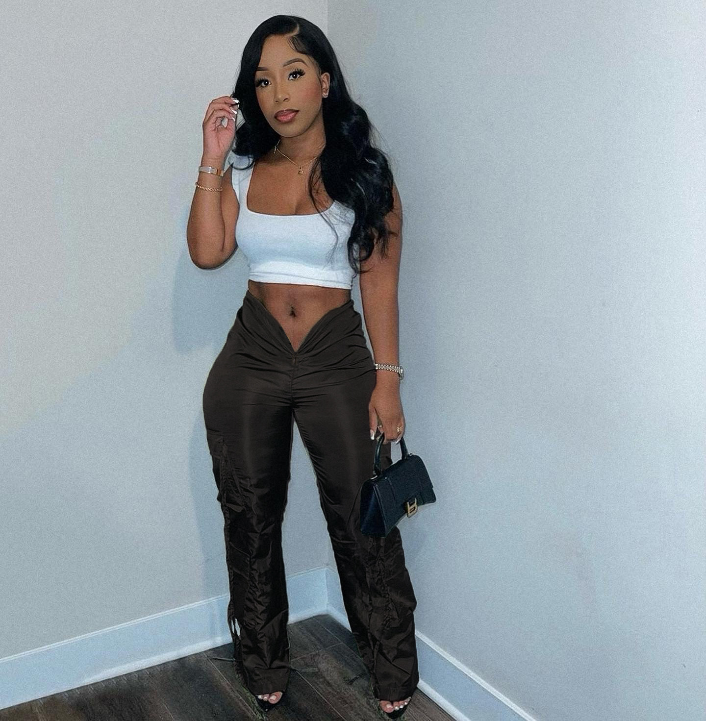 Women s Pants V Front Waist Baggy Pure Color Cargo Ruched Oversized Traf Trousers XXL Fashion Streetwear Petite Sweatpant 230803