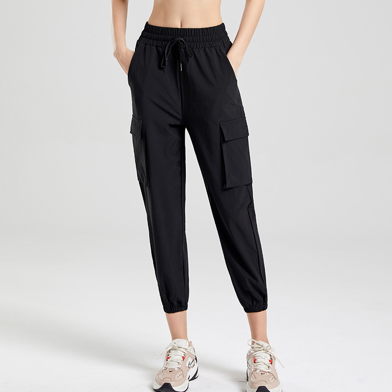 L018 Women Jogging Yoga Loose Pocket Joggers Soft High Waist Big Pockets Elastic Casual Pants Drawstring Legs Sweatpants