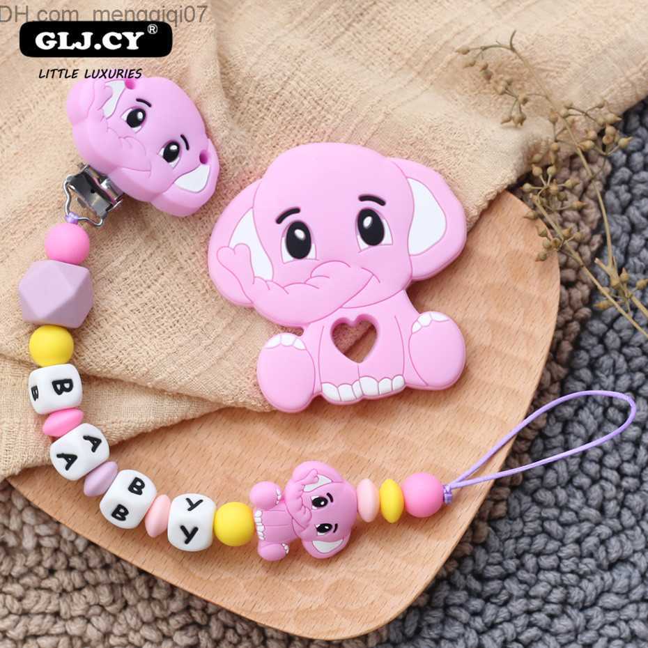 Pacifier Holders Clips# Neonatal baby pacifier chain elephant silicone bead tooth toy pacifier clip BPA free dummy bracket personalized gift hand Z230