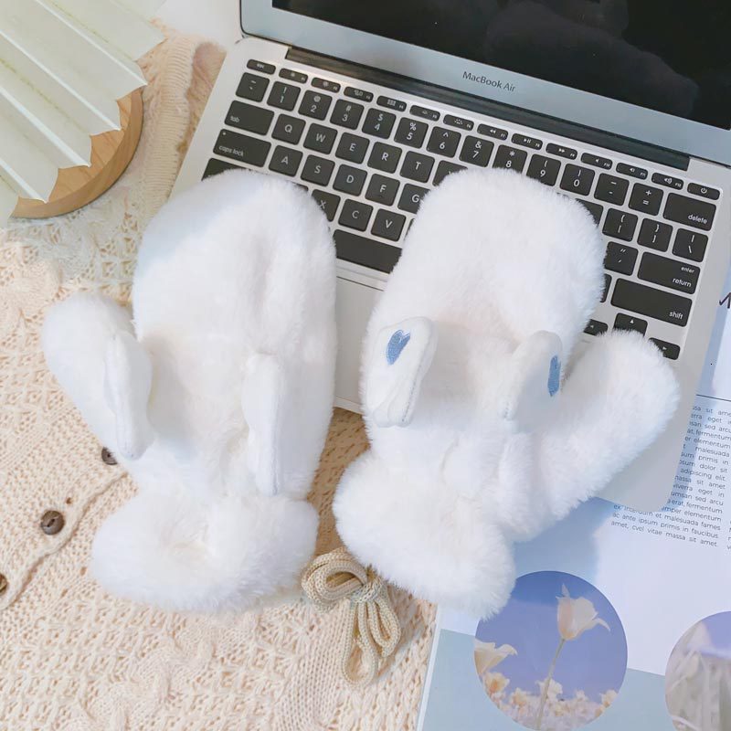 Fingerless Gloves Cute Autumn And Winter With Flap Wings For Girls Velvet Thickening Riding Cold Full Wrap Student Pink 230804
