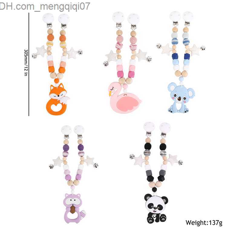 Pacifier Holders Clips# Baby tooth silicone animal Rodent beech Rattlesnake crocheted beads baby toy pendant pacifier clip push chain Z230804