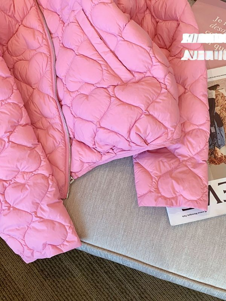 Women's Jackets Pink Jacket Winter Jacket Women Warm Korean Fashion Pockets Loose Zippers Coat Long Sleeve Women Clothing Quilted Coat 230803