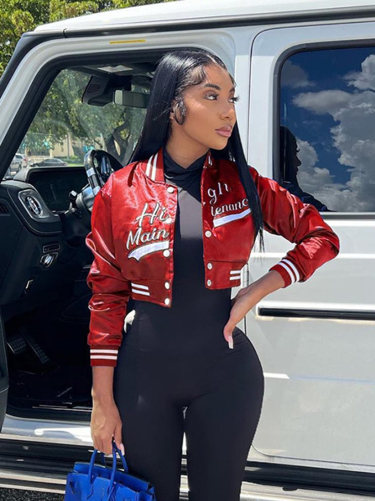 Women's Jackets Letter Embroidery Women's Bomber Jacket Y2K Streetwear Fashion Single Breasted Slim Short Coats Varsity Jackets Outerwear 23