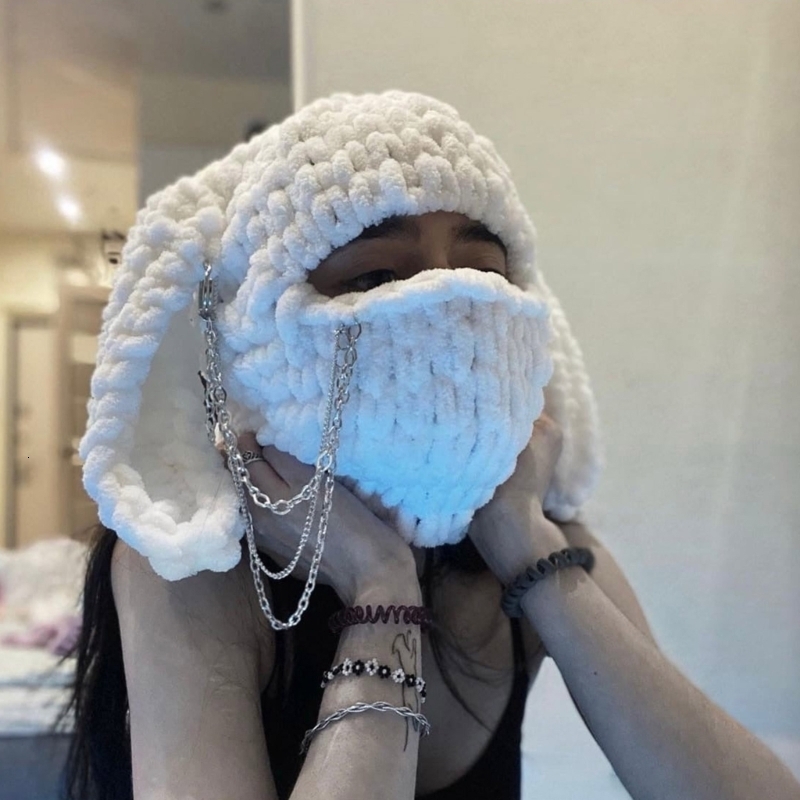 Wide Brim Hats Bucket White Color Knitted Eye Exposed Hat Elastic Ear Protects Warm Fluffy Winter Cycling Skiing Supplies O12 22 Drops 230804