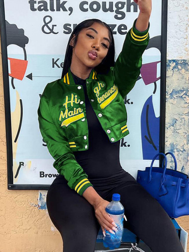 Women's Jackets Letter Embroidery Women's Bomber Jacket Y2K Streetwear Fashion Single Breasted Slim Short Coats Varsity Jackets Outerwear 23