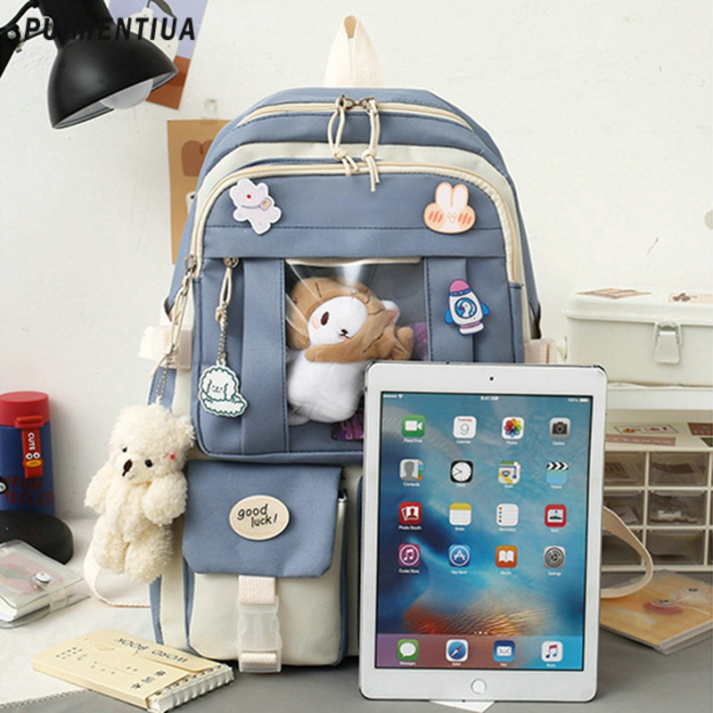 Backpacks 5pcs Sets Harajuku Kawaii Kids School Backpack Cute Women's Bagpack Bookbag Laptop Bag For Teenage Girls Students Bag Rucksack 230803