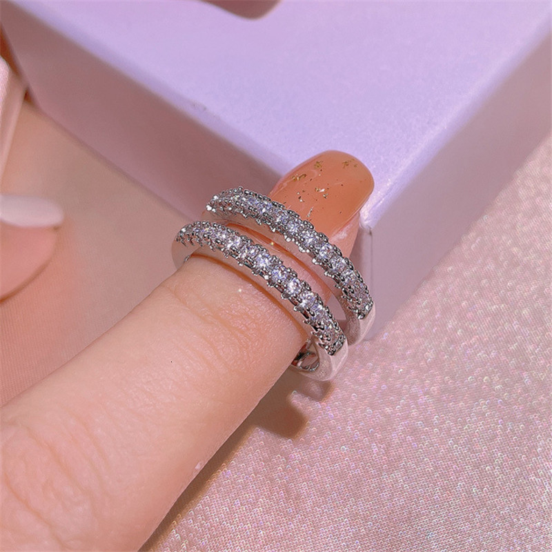 Wedding Rings D Color VVS1 Vintage Double Row Engagement For Women Real 100 925 Sterling Silver Band Fine Jewelry Gift 230804