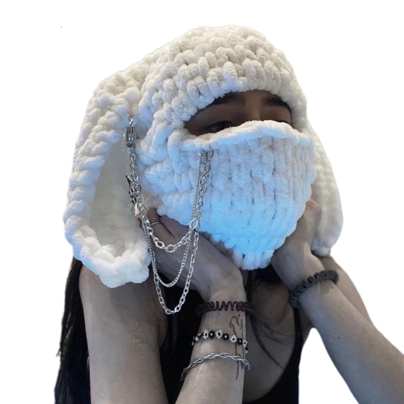 Wide Brim Hats Bucket White Color Knitted Eye Exposed Hat Elastic Ear Protects Warm Fluffy Winter Cycling Skiing Supplies O12 22 Drops 230804