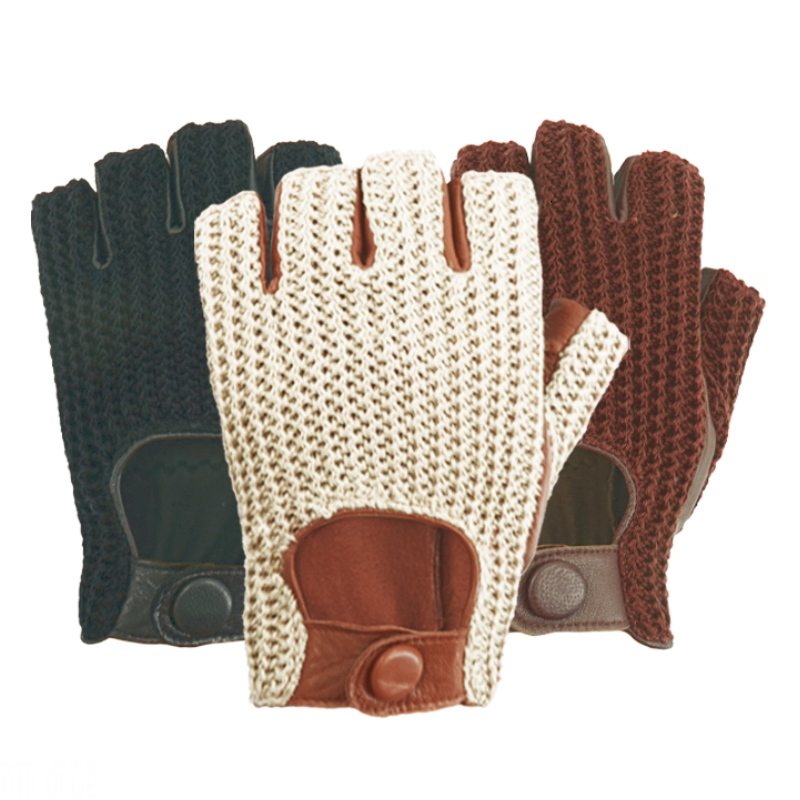 Fingerless Gloves Men Driving motorcycle locomotive Half Finger Sheepskin Knitted Leather Male Car gloves guantes de trabajo 230804