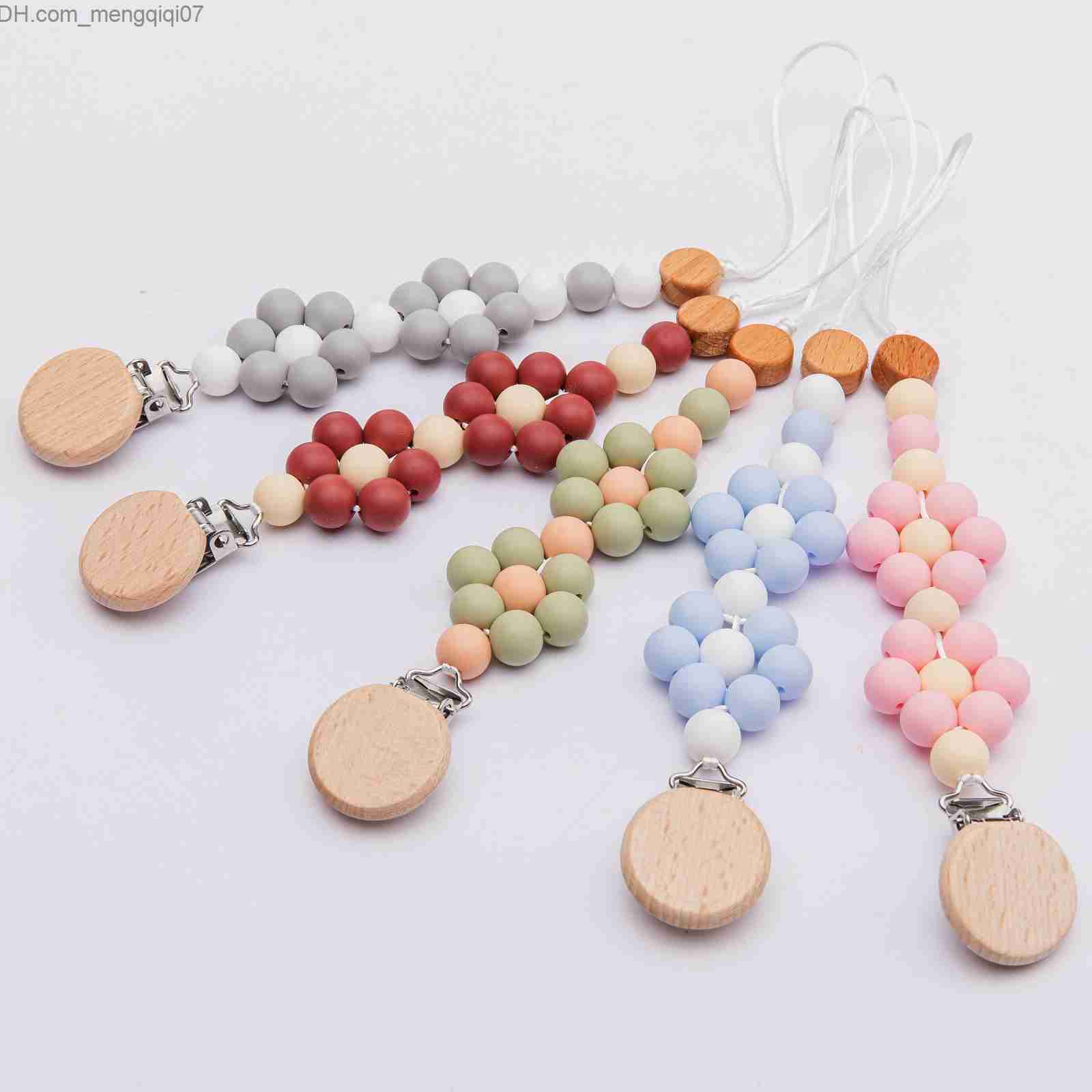 Pacifier Holders Clips# 1Pc handmade silicone baby pacifier chain clip solid color BPA free dental pacifier chain bracket Z230804