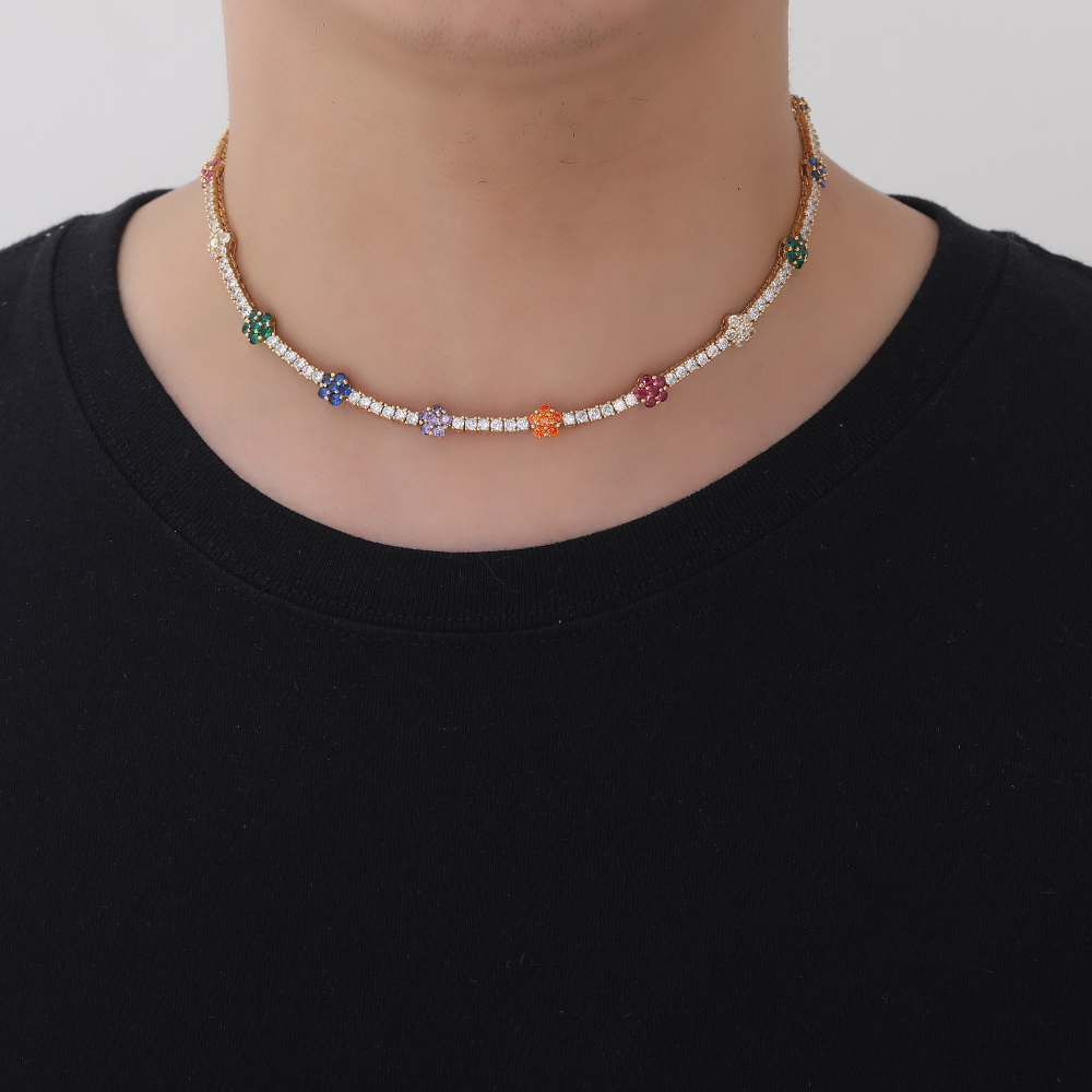 Pendant Necklaces 2 5mm Colorful Flowers CZ Tennis Chain Women Necklace Brass Cubic Zircon Chains Party Gift BC131 230804