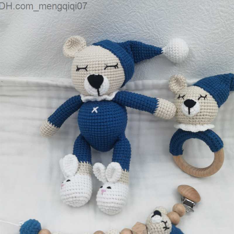 Pacifier Holders Clips# 1 set of DIY crochet bear baby teeth newborn rabbit mouse toy wooden plush tooth ring pacifier clip chain set baby supplies Z2