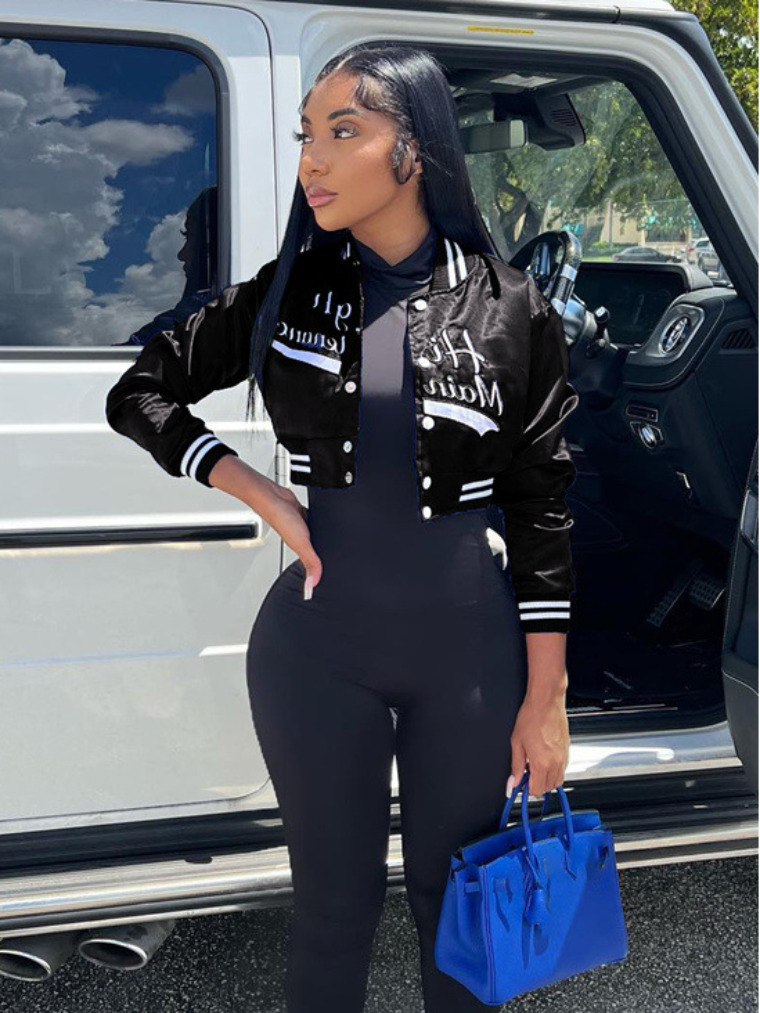 Women's Jackets Letter Embroidery Women's Bomber Jacket Y2K Streetwear Fashion Single Breasted Slim Short Coats Varsity Jackets Outerwear 23